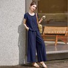 时尚通勤套装女2025夏季新款韩系圆领木耳边拼接衬衫阔腿裤两件套LNS9763 商品缩略图3