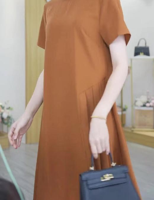 8.6秒杀（NO退，能接受拍）-咖色短袖侧边压褶中款连衣裙-喜出 商品图2