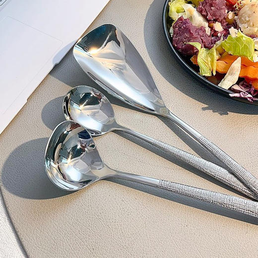 【50积分+29.9元】易铂yopo 家用钢勺 锤纹勺三件套 镜面抛光色泽出众 商品图2