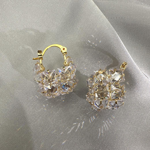 丁摩 超闪时尚轻奢锆石立体方块耳环女气质耳饰耳扣5ZF-4545 商品图3