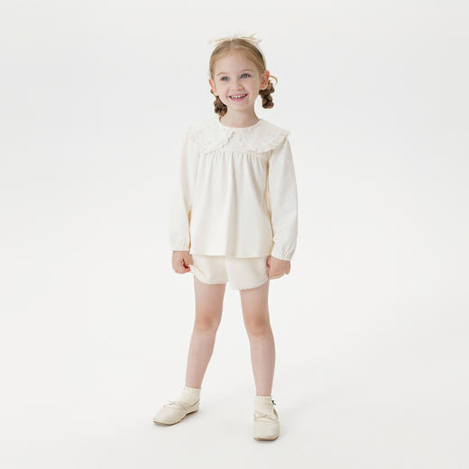 马克珍妮女童舒适娃娃领长袖T恤 宝宝纯棉打底衫秋装新品551222 商品图1