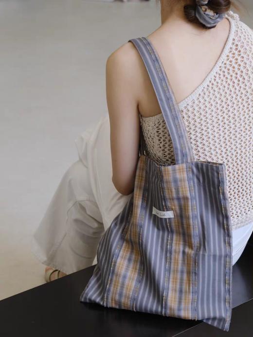 Ad Lib/茶盐格纹拼接帆布包 商品图0