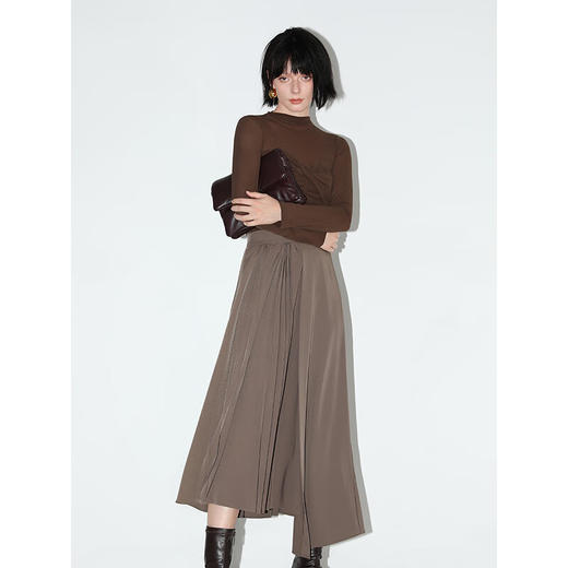 COCOBELLA重工压褶不对称拼接半身裙女秋垂坠高腰百褶裙HS905 商品图0