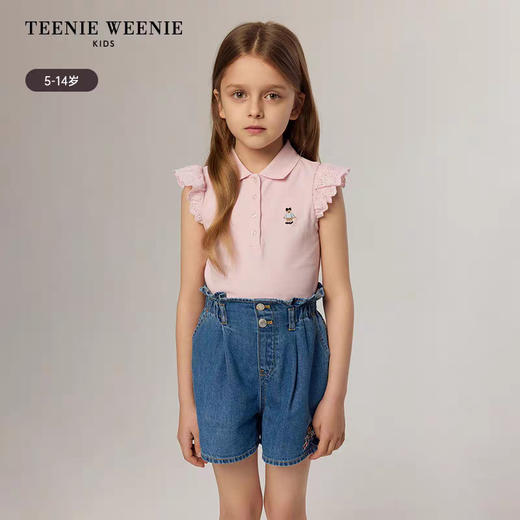 25夏季新款中大童韩版女童网眼翻领polo衫时尚飞袖短袖t恤 商品图0