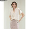 COCOBELLA重工对丝暗纹提花缎国风短袖衬衫新中式罩衫SR3198 商品缩略图0