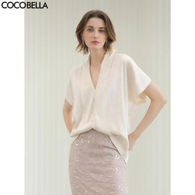 COCOBELLA重工对丝暗纹提花缎国风短袖衬衫新中式罩衫SR3198