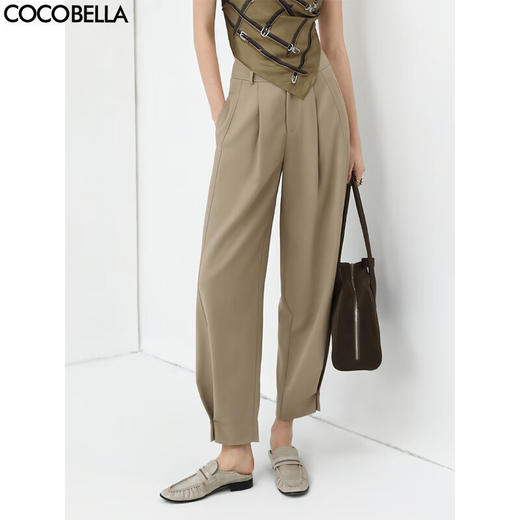 COCOBELLA设计师款一粒扣叠褶哈伦裤商务休闲通勤香蕉裤PA558 商品图0