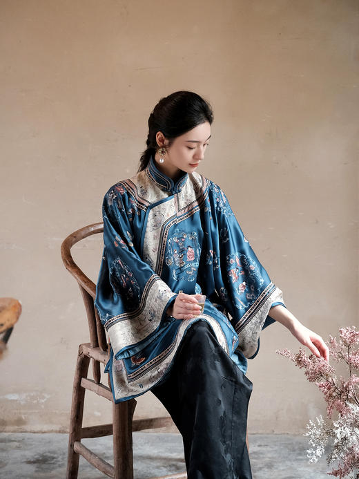 盛唐牡丹盛奢系列|真丝香云纱西厢记团纹外套-蓝色(特殊商品不退不换) 商品图5