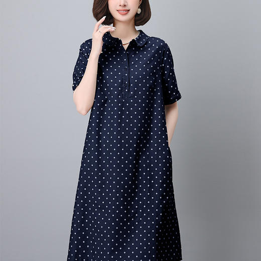丁摩 棉麻连衣裙新款女夏季法式衬衫裙亚麻波点长裙子5ZF-2629 商品图3
