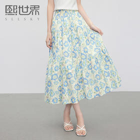 【专属特价】熙世界法式蓝色碎花半身裙女夏季2025新款浪漫复古印花a字蛋糕裙