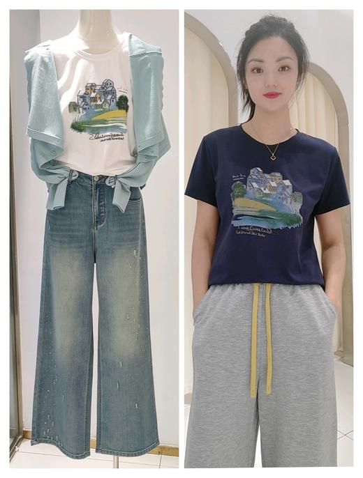 586037时尚精梳棉刺绣印染田园风光棉T 商品图1