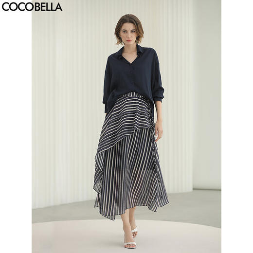 COCOBELLA[醋酸]设计感不规则条纹印花莱赛尔半身裙HS3135 商品图0