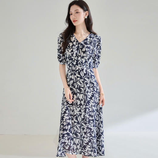 「高货sh」全新升级【铂金会员284/天猫379/差价95】(40211)洛诗琳气质碎花茶歇裙2025夏季中长款高级感收腰A字连衣裙 商品图1