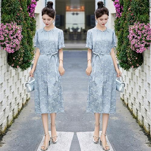 《优雅气质》醋酸仿真丝缎提花连衣裙修身显瘦时尚百搭MLJL88132-1 商品图1