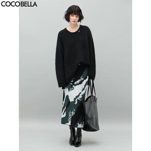 COCOBELLA新国风山水提花针织半身裙女秋冬新中式优雅长裙HS559 商品图0