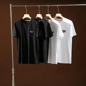 千元级意式彩马贴布绣男士夏季冰爽丝滑休闲圆领短袖T恤