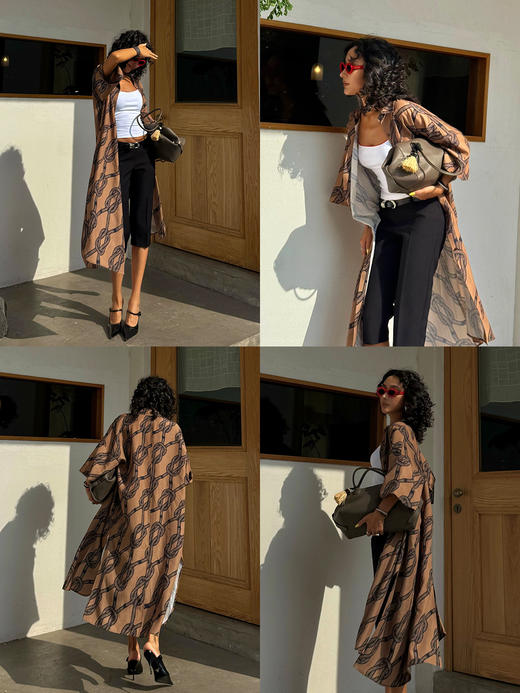 HIDEMI度假系列甄选进口多重水洗亚麻小众原创印花七分袖衬衫连衣裙 商品图2