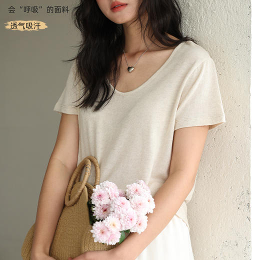 KEMU壳木天丝亚麻鹅蛋领T恤｜降温散热，自由随性不易皱 商品图5