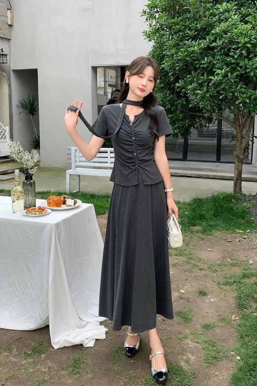 ELLA JADE 盐系减龄褶皱高腰套装裙 20537 商品图0