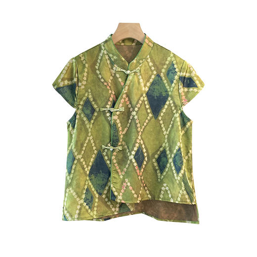 雀说新中式复古改良唐装立领盘扣缎面提花马甲女背心国风马夹上衣AL2797 商品图4