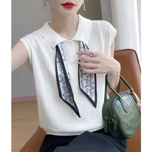 雀说新款飞飞袖T恤衫清凉感薄款莱赛尔天丝女士POLO衫丝巾短袖AL3040 商品图6