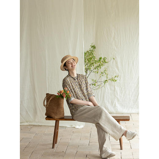 牧衣游原创印花100支进口比马棉衬衫新款通勤文艺百搭衬衣 匿雪词 商品图2