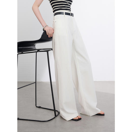 三彩2025秋季新款莱赛尔收腰牛仔小白裤宽松直筒裤长裤休闲M 商品图3