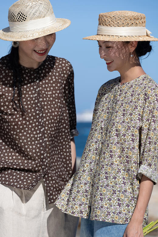 牧衣游原创印花100支进口比马棉衬衫新款通勤文艺百搭衬衣 匿雪词 商品图5