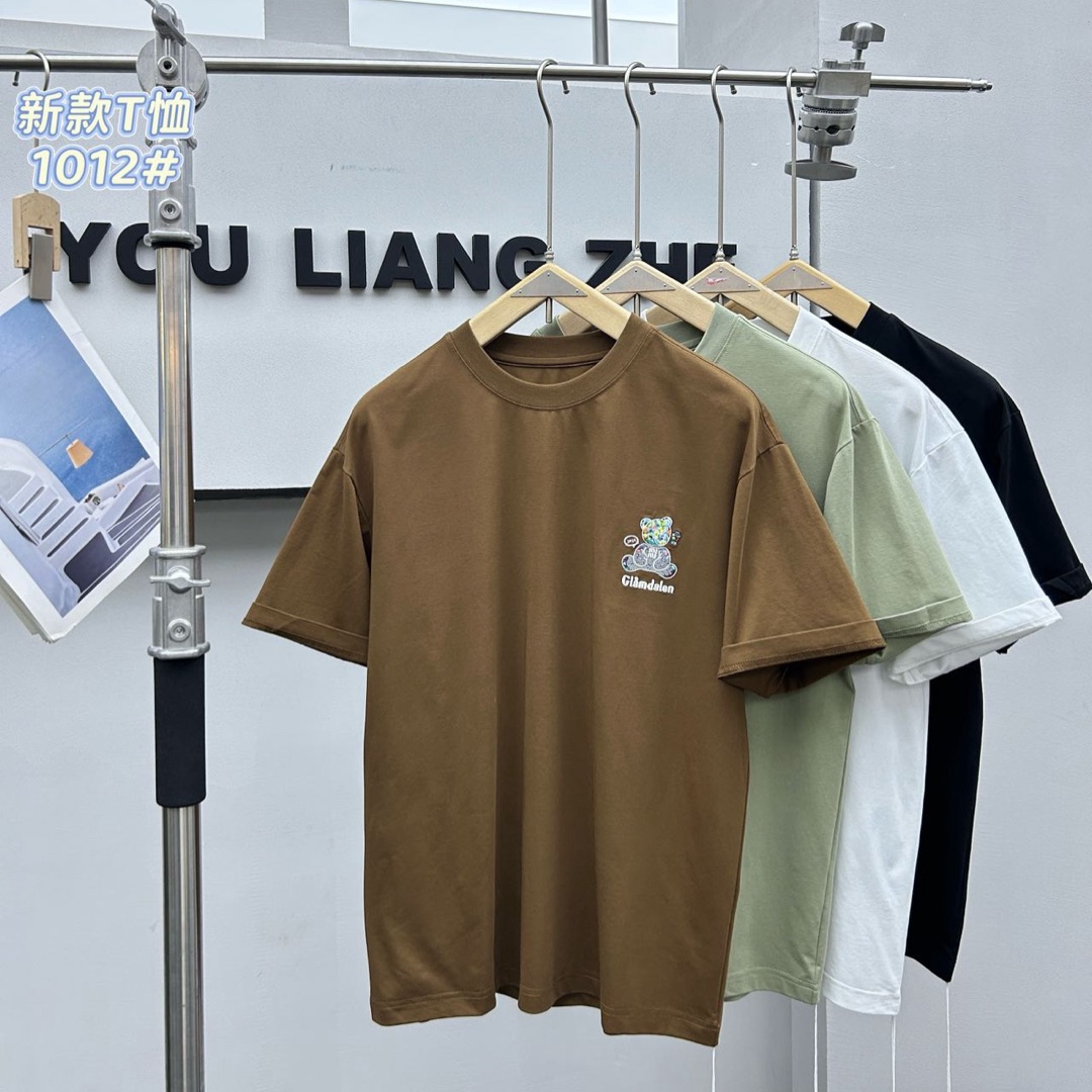 美式潮牌卡通彩绘小熊刺绣短袖T恤男士夏季半袖圆领上衣   YLZ-A1012