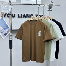 美式潮牌卡通彩绘小熊刺绣短袖T恤男士夏季半袖圆领上衣   YLZ-A1012