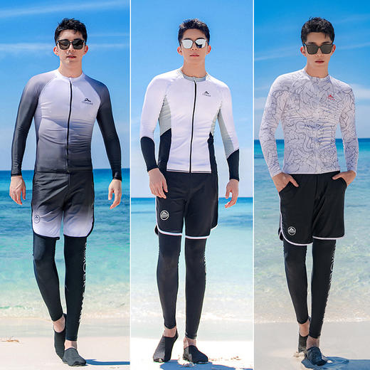 运动户外-男分体长袖泳衣大码浮潜服速干温泉冲浪水母衣沙滩泳装 商品图0