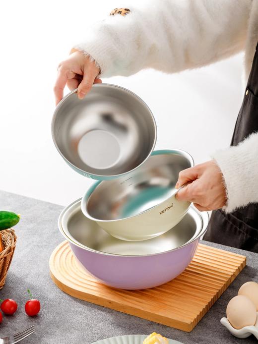 39.9抢亚马逊同款KEYIOW304不锈钢亮面沙拉盆刻度设计精准度量钢琴烤漆防刮防粘加高盆壁防飞溅基地直邮‬⁠​⁣​ 商品图2