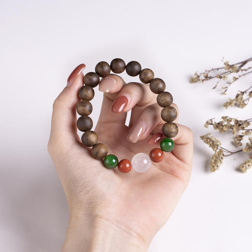 xy0383沉香+月光石碧玉南红手串 商品图7