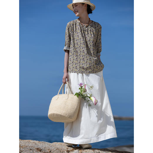 牧衣游原创 净色80支纯棉半身裙柔软舒适宽松白色百搭半裙 沫初 商品图3