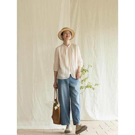 牧衣游原创 净色纯棉牛仔裤新款宽松文艺复古显瘦百搭休闲裤 朴甜 商品图3