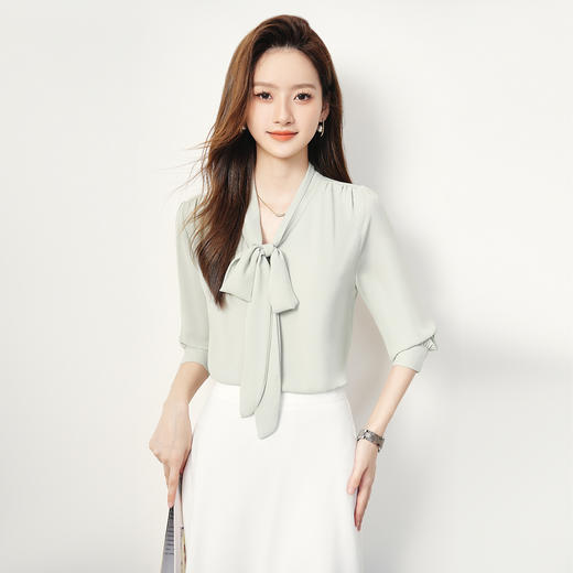 【气质飘带】罗蒙女士长袖衬衫简约大方易打理舒适通勤衬衣女 商品图3
