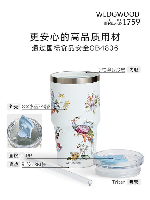 【WEDGWOOD】威基伍德幸运彩雀/漫游美境吸管杯592ml保温保冷杯 商品图2
