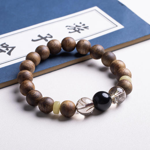 xy0384沉香+黑曜石发晶手串 商品图4