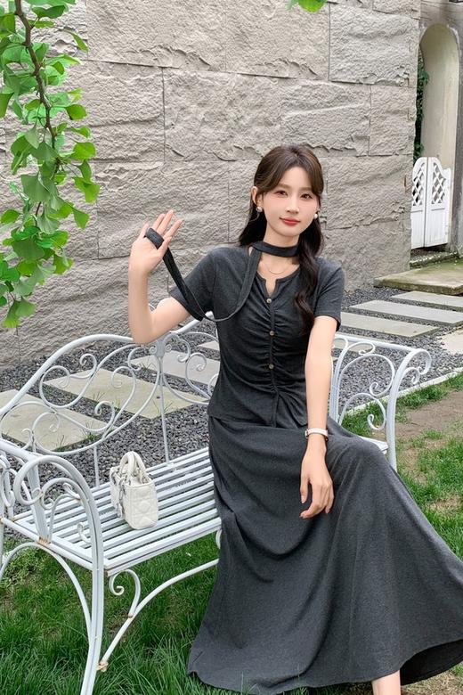 ELLA JADE 盐系减龄褶皱高腰套装裙 20537 商品图1