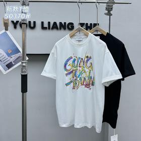 白色涂鸦字母男士短袖T恤美式印花潮夏季新款宽松男装   YLZ-E50370