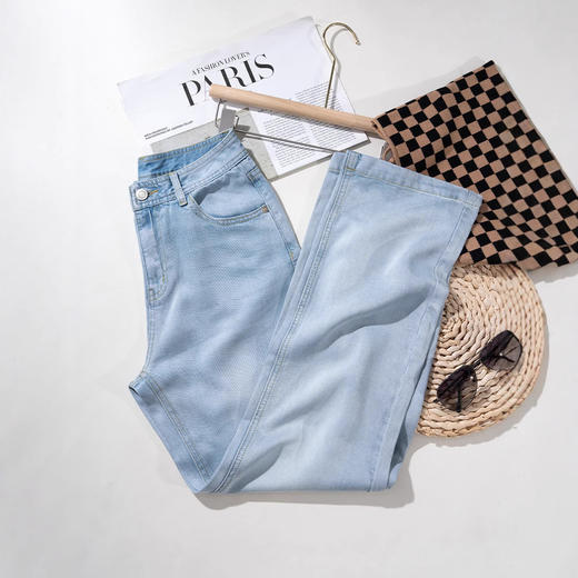 「自」全新升级【铂金会员146/天猫199/差价53】(20300)洛诗琳冰爽透气莱赛尔牛仔裤2025夏季薄款高腰显瘦直筒裤 商品图0