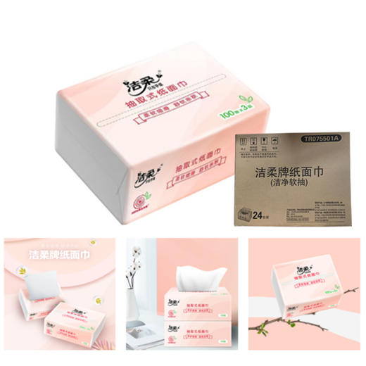 【秒杀】洁柔TR075501A洁柔牌纸面巾(洁净软抽) 100抽*3层*24包/箱 商品图0