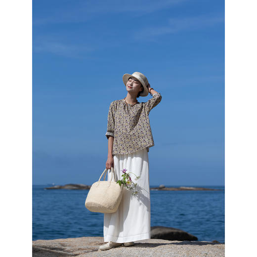 牧衣游原创 净色80支纯棉半身裙柔软舒适宽松白色百搭半裙 沫初 商品图2