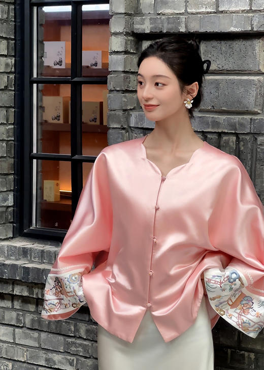 盛唐牡丹大师系列| 重工刺绣西厢丝毛外套-红梅粉 商品图5