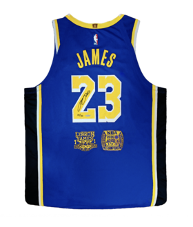 勒布朗-詹姆斯亲签湖人队球衣加2020年总冠军和詹姆斯 FMVP双徽刺绣(全球限量120编-23/120)
