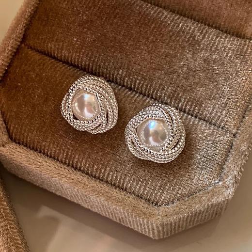 雀说 S925纯银绝美银色蕾丝珍珠耳钉RF1135 商品图3