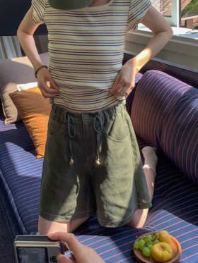 浮生八记/25B074/肌理感撞色宽松休闲裤