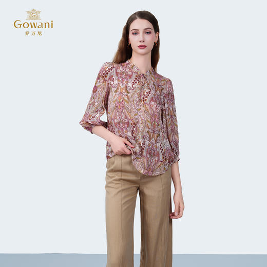 乔万尼新品浪漫氛围感佩斯利纹印花100%真丝上衣衬衫ED2C547 商品图3