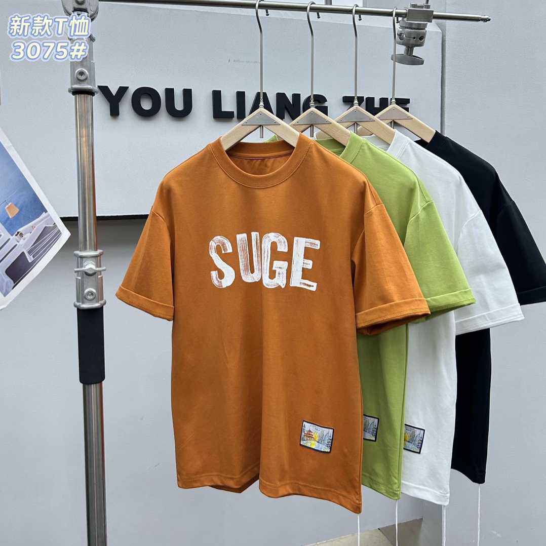 夏季新款男字母印花圆领短袖美式休闲宽松半袖上衣   YLZ-B3075*