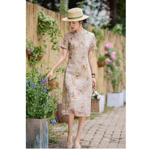 雀说新中式文艺国风宽松大码女装印花斜襟立领改良旗袍连衣裙AL1666 商品图2